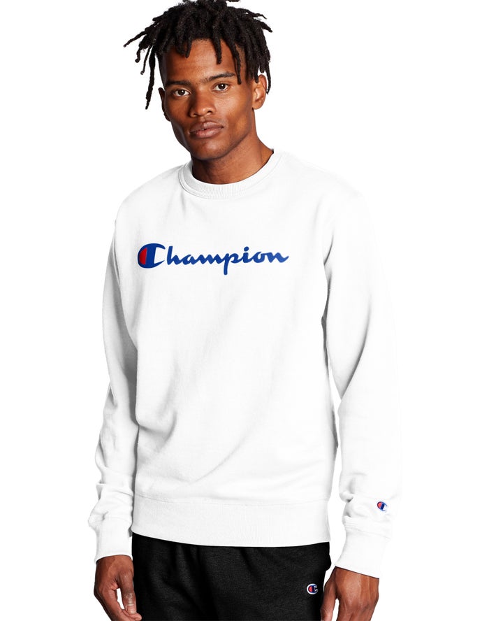 Champion Powerblend Crew Script Logo Sweatshirt Heren - Wit - Belgie 8130XHUNA